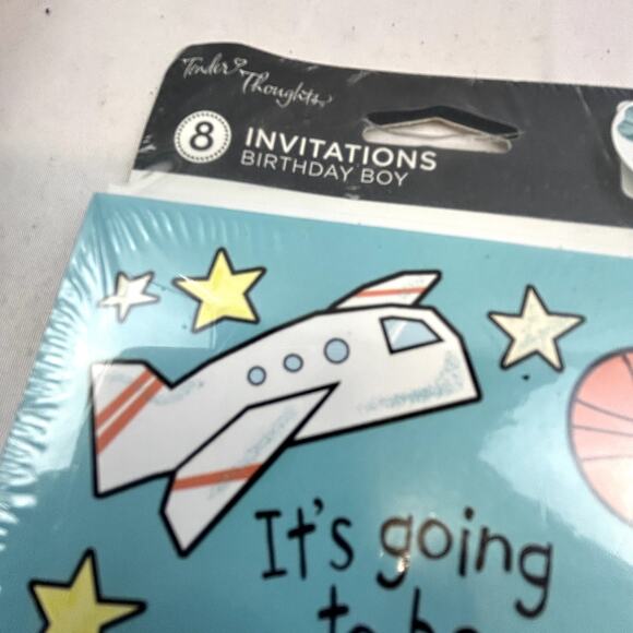 5 packs of 8 Birthday invitations with envelopes Boy plane balls truck NWT - Picture 5 of 6